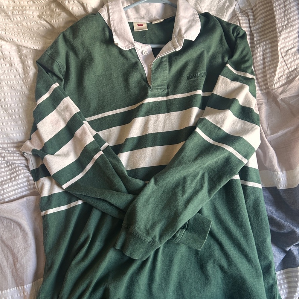 Levi's Green and White Long Sleeve Tee